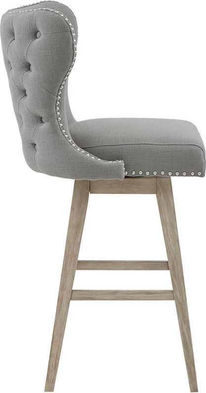 Olliix.com Barstools - Hancock High Wingback Button Tufted Upholstered 30" Swivel Bar Stool with Nailhead Accent Gray