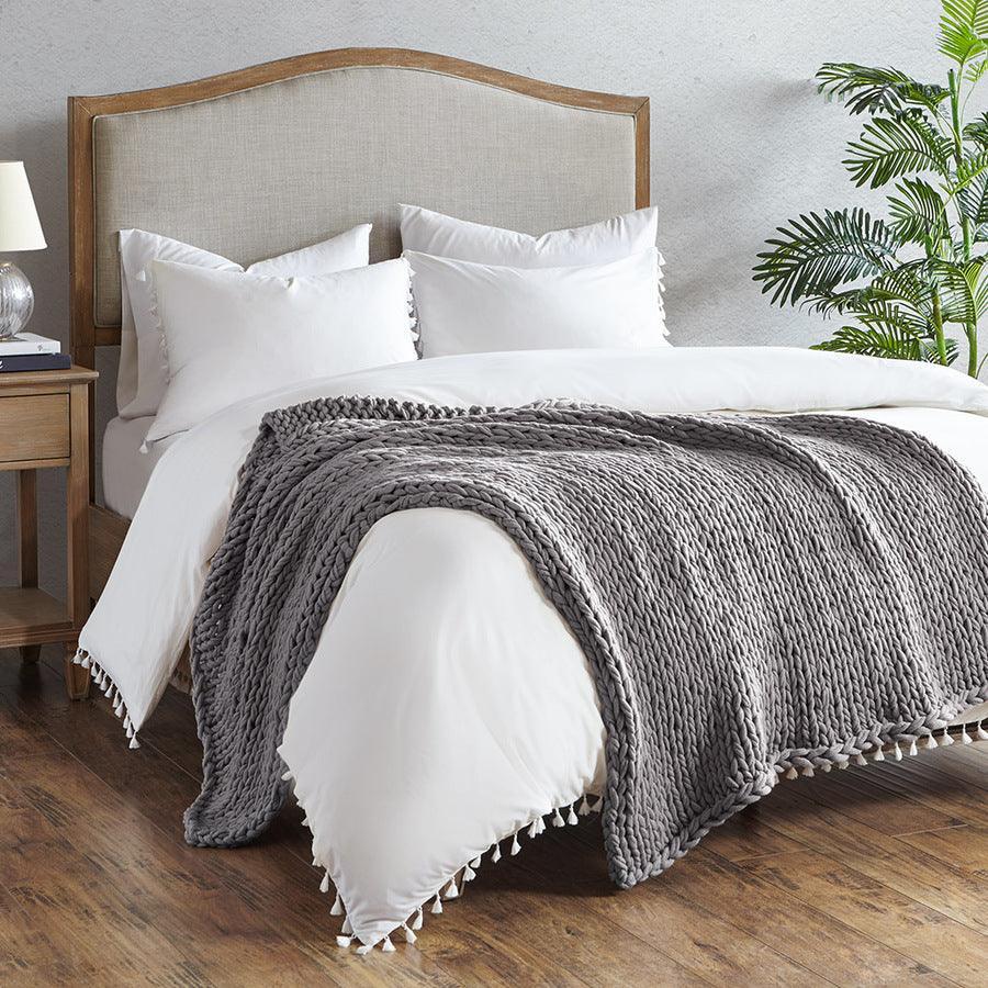 Olliix.com Pillows & Throws - Handmade Casual Chunky Double Knit Throw 50''W x 60"L Charcoal