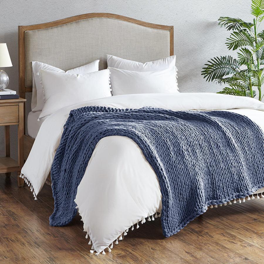 Olliix.com Pillows & Throws - Handmade Casual Chunky Double Knit Throw 50''W x 60"L Indigo