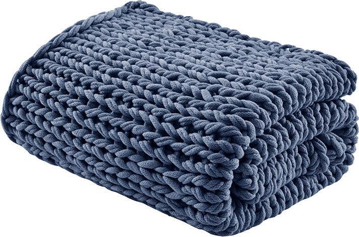 Olliix.com Pillows & Throws - Handmade Casual Chunky Double Knit Throw 50''W x 60"L Indigo