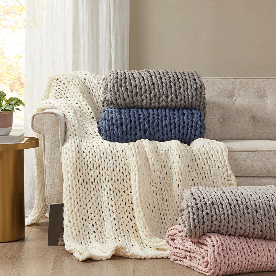 Olliix.com Pillows & Throws - Handmade Casual Chunky Double Knit Throw 50''W x 60"L Indigo