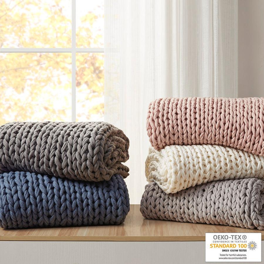Olliix.com Pillows & Throws - Handmade Casual Chunky Double Knit Throw 50''W x 60"L Indigo