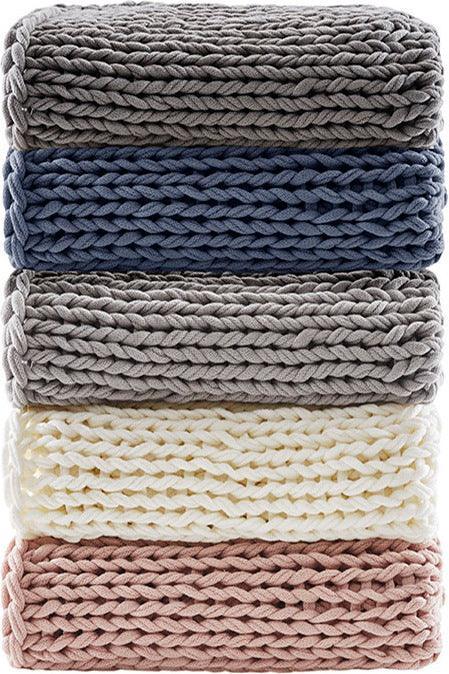 Olliix.com Pillows & Throws - Handmade Casual Chunky Double Knit Throw 50''W x 60"L Indigo