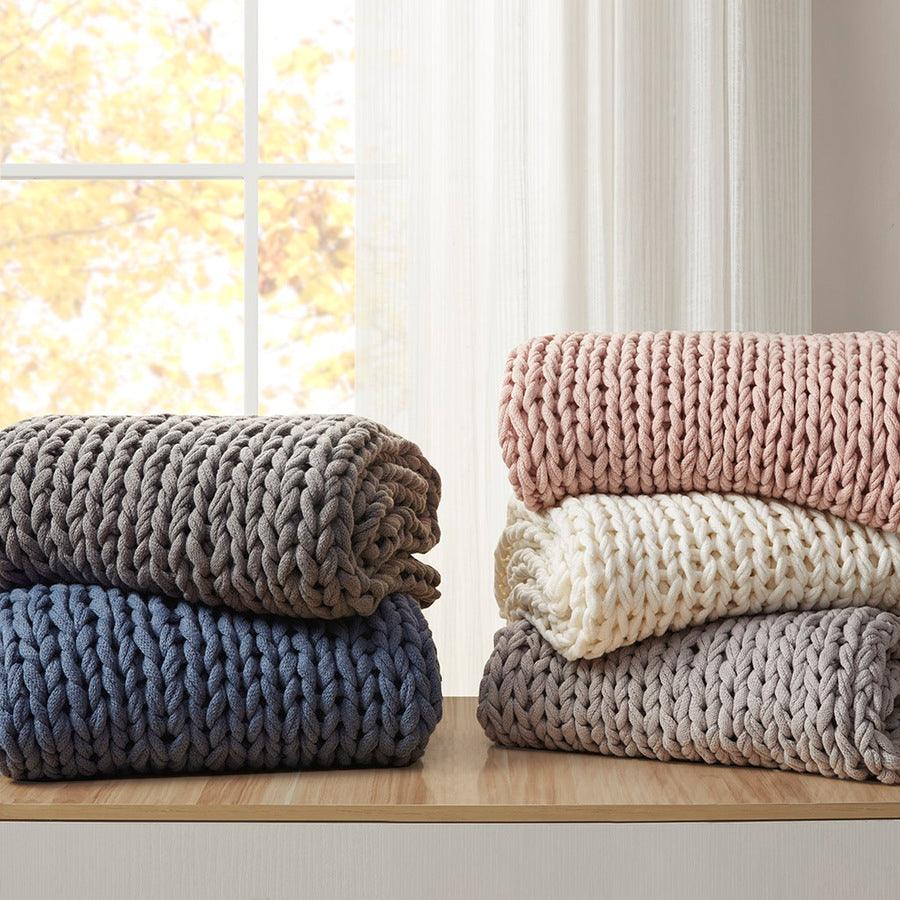 Olliix.com Pillows & Throws - Handmade Casual Chunky Double Knit Throw 50''W x 60"L Indigo