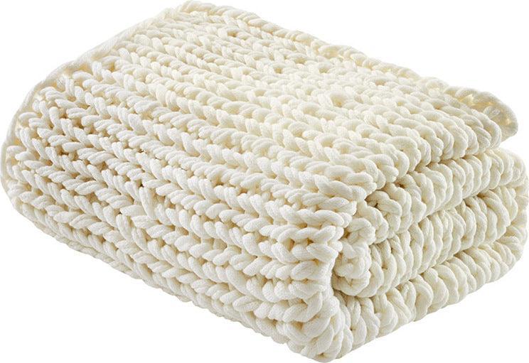 Olliix.com Pillows & Throws - Handmade Cottage/Country Chunky Double Knit Throw 50"W x 60"L Ivory