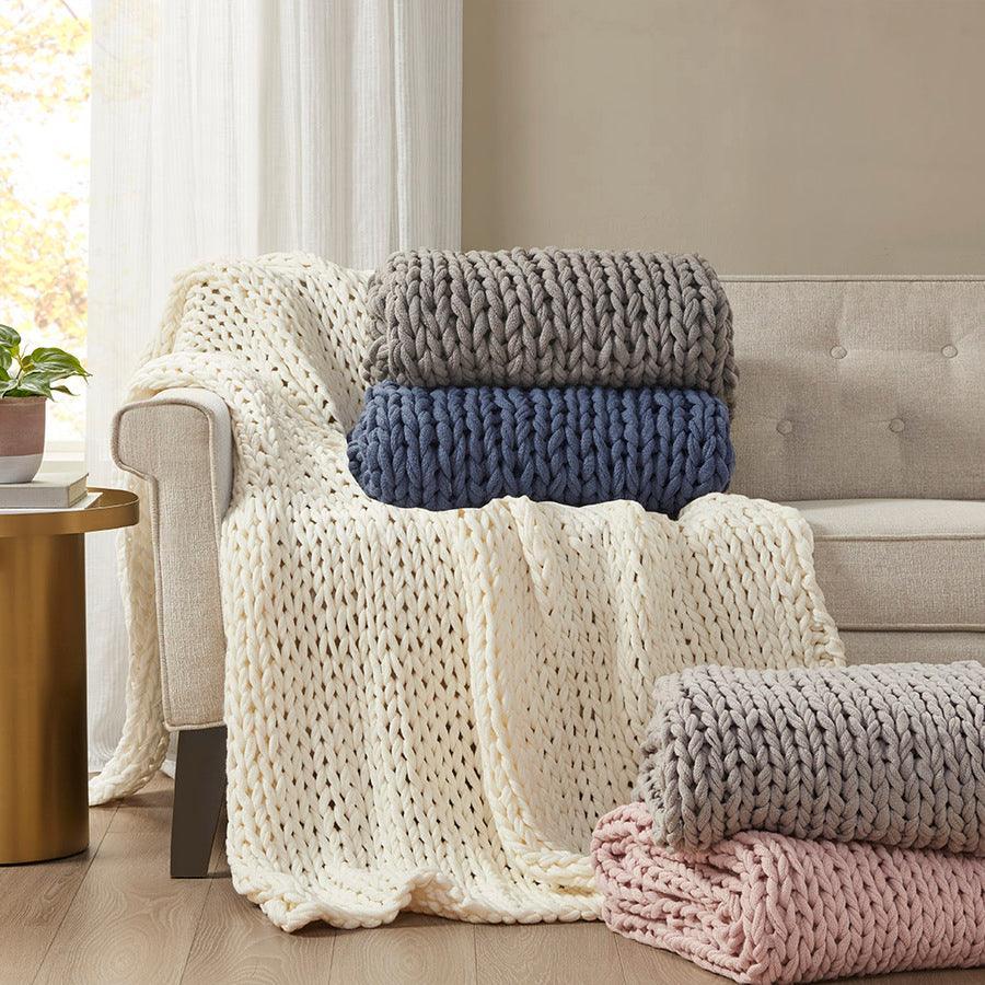 Olliix.com Pillows & Throws - Handmade Cottage/Country Chunky Double Knit Throw 50"W x 60"L Ivory