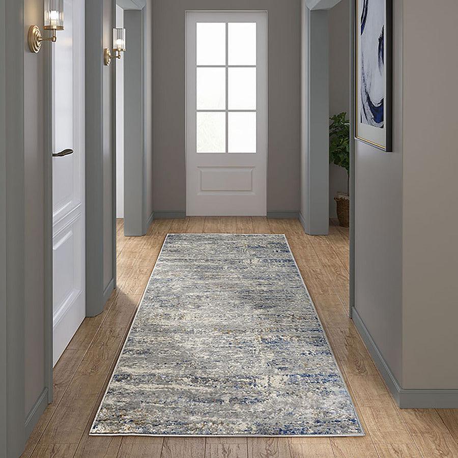 Olliix.com Indoor Rugs - Harley Runner 2'7"x7' Area Rug Blue & Cream