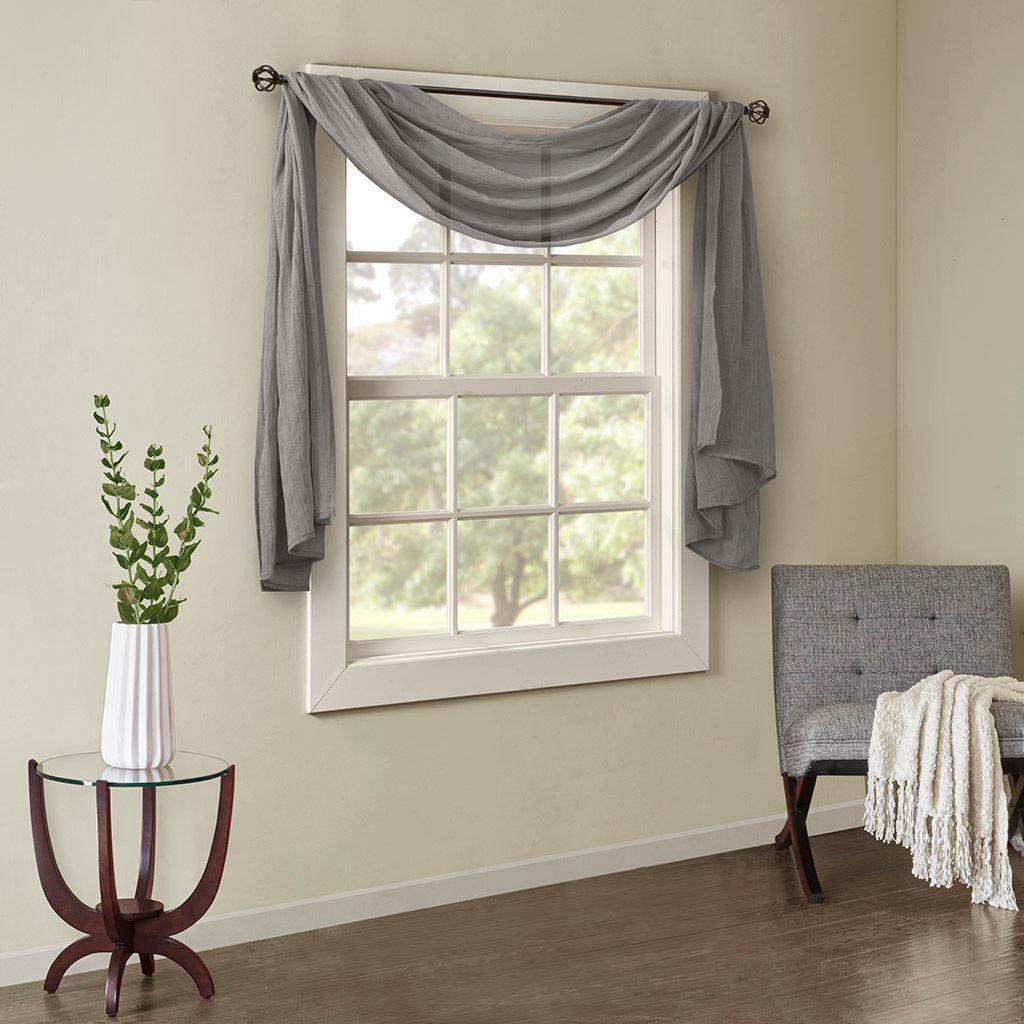 Olliix.com Curtains - Harper 144" Solid Crushed Scarf Sheer Gray