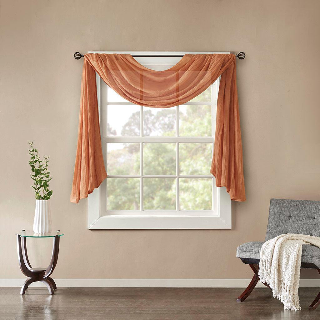 Olliix.com Curtains - Harper 144" Solid Crushed Scarf Sheer Spice