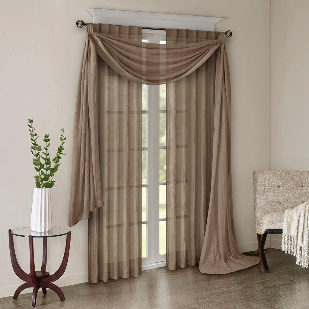 Olliix.com Curtains - Harper 144" Solid Crushed Scarf Sheer Taupe