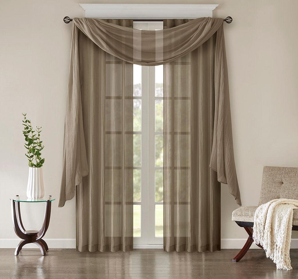 Olliix.com Curtains - Harper 144" Solid Crushed Scarf Sheer Taupe