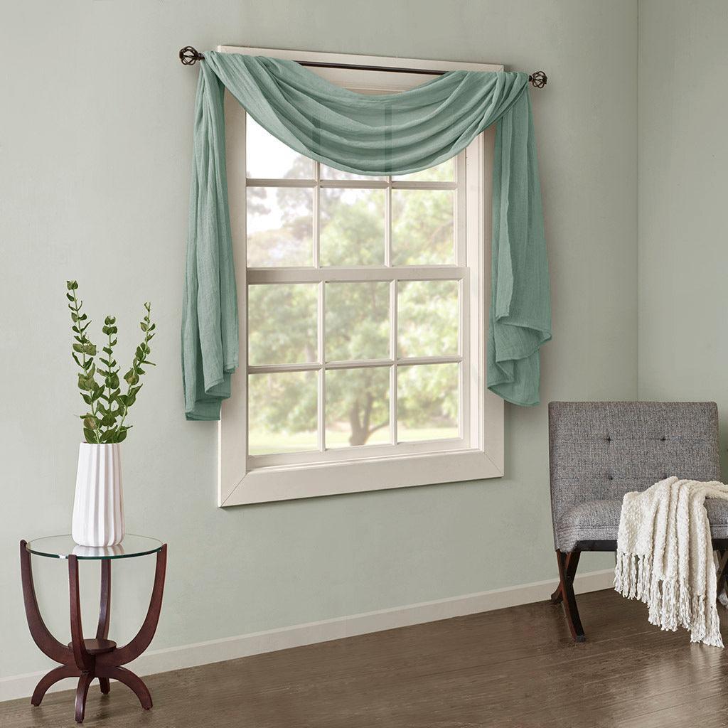 Olliix.com Curtains - Harper 216" Solid Crushed Scarf Sheer Aqua