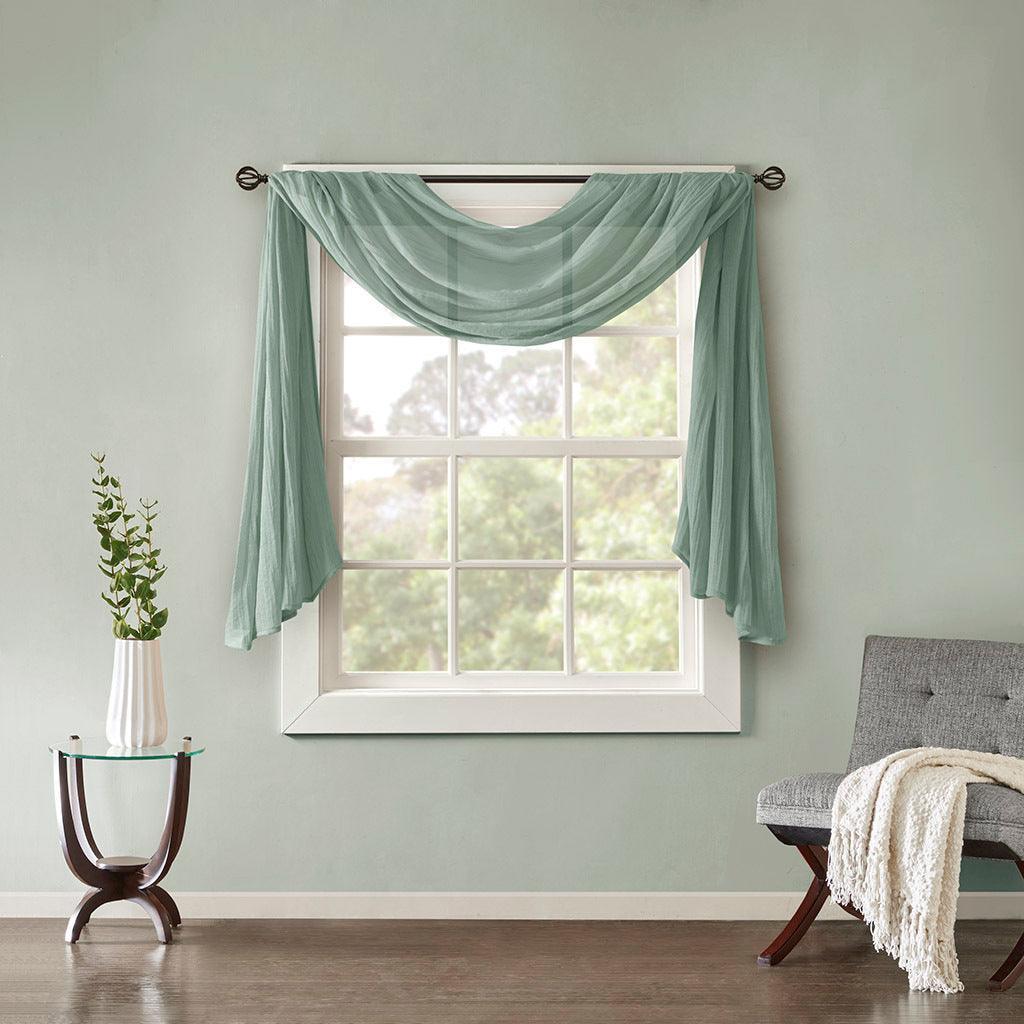 Olliix.com Curtains - Harper 216" Solid Crushed Scarf Sheer Aqua