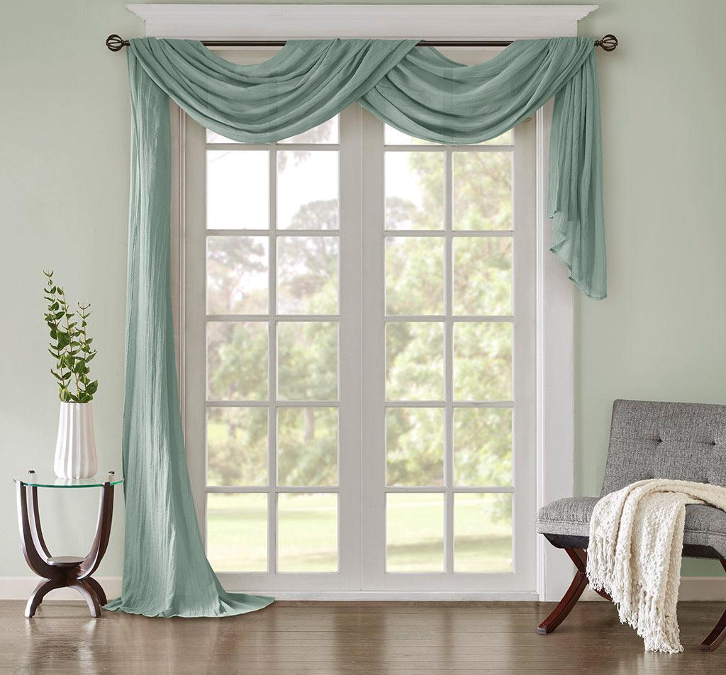 Olliix.com Curtains - Harper 216" Solid Crushed Scarf Sheer Aqua