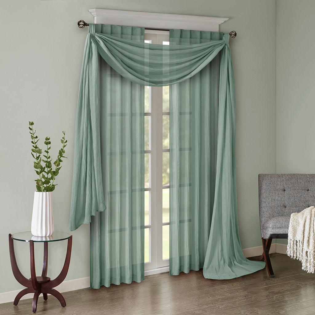 Olliix.com Curtains - Harper 216" Solid Crushed Scarf Sheer Aqua