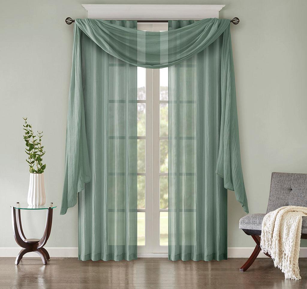 Olliix.com Curtains - Harper 216" Solid Crushed Scarf Sheer Aqua