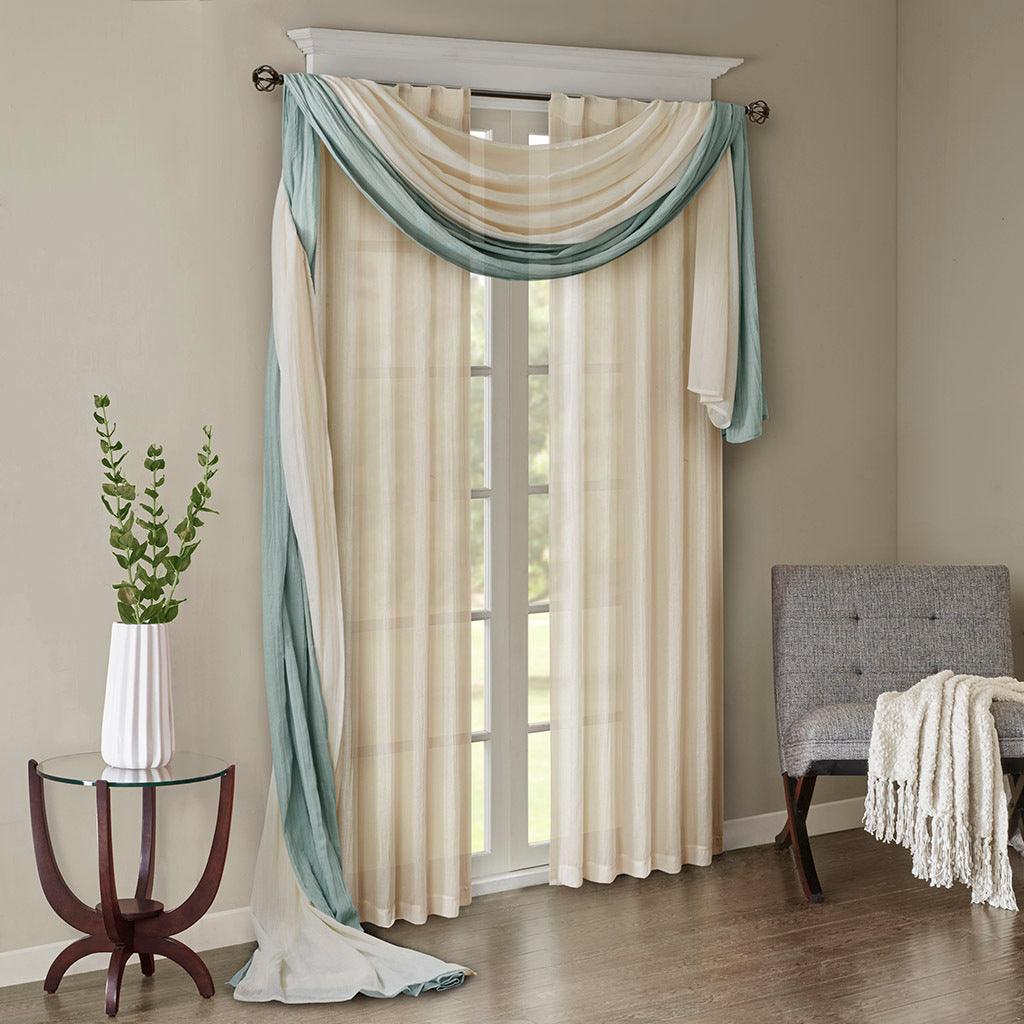 Olliix.com Curtains - Harper 216" Solid Crushed Scarf Sheer Aqua