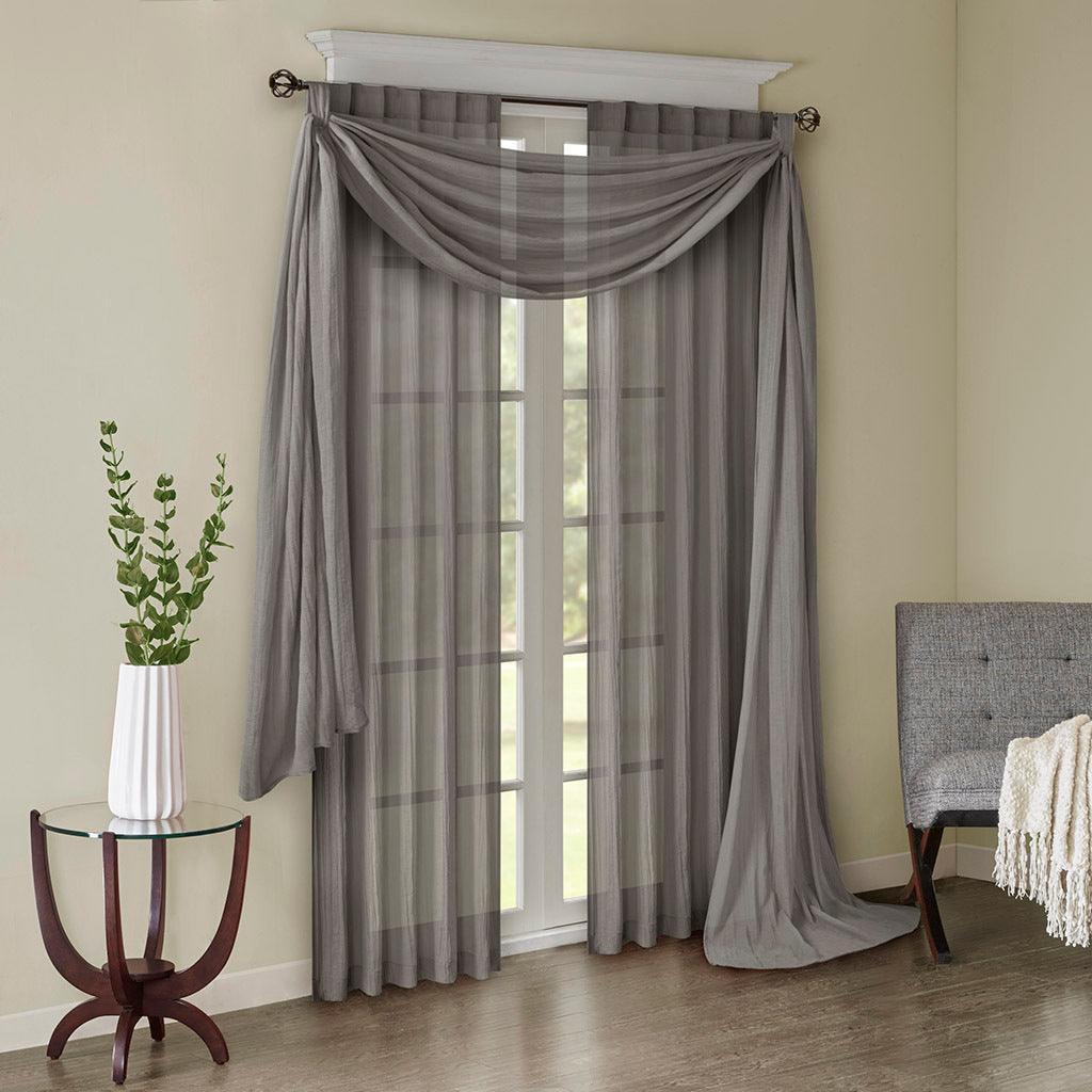 Olliix.com Curtains - Harper 216" Solid Crushed Scarf Sheer Gray