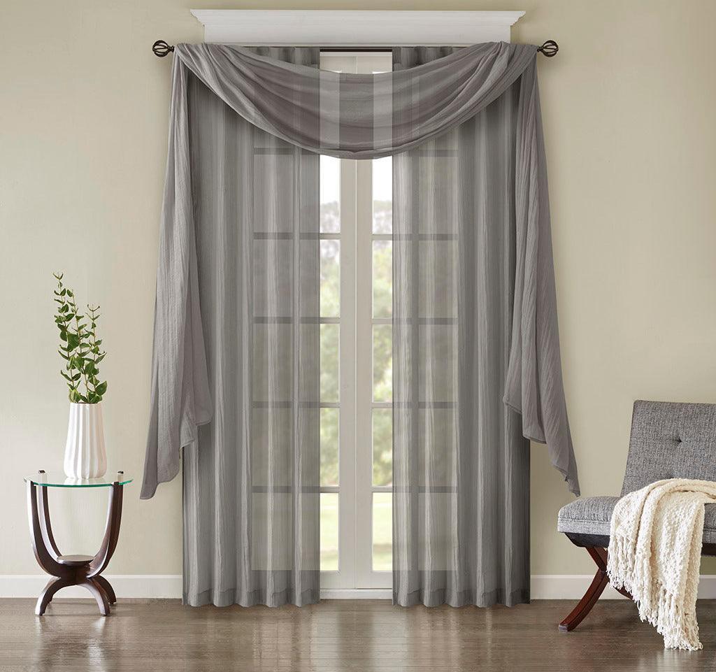 Olliix.com Curtains - Harper 216" Solid Crushed Scarf Sheer Gray