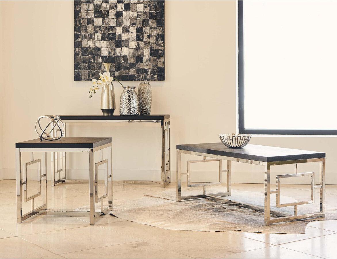 Elements Living Room Sets - Harper 3 piece Table Set Chrome & Black