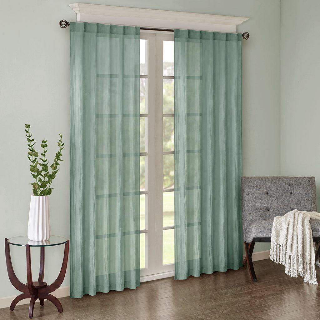 Olliix.com Curtains - Harper 84" Solid Crushed Window Panel Pair Aqua