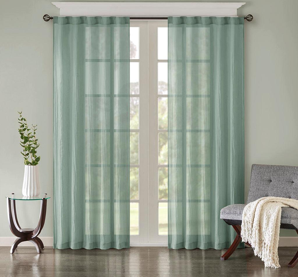 Olliix.com Curtains - Harper 84" Solid Crushed Window Panel Pair Aqua