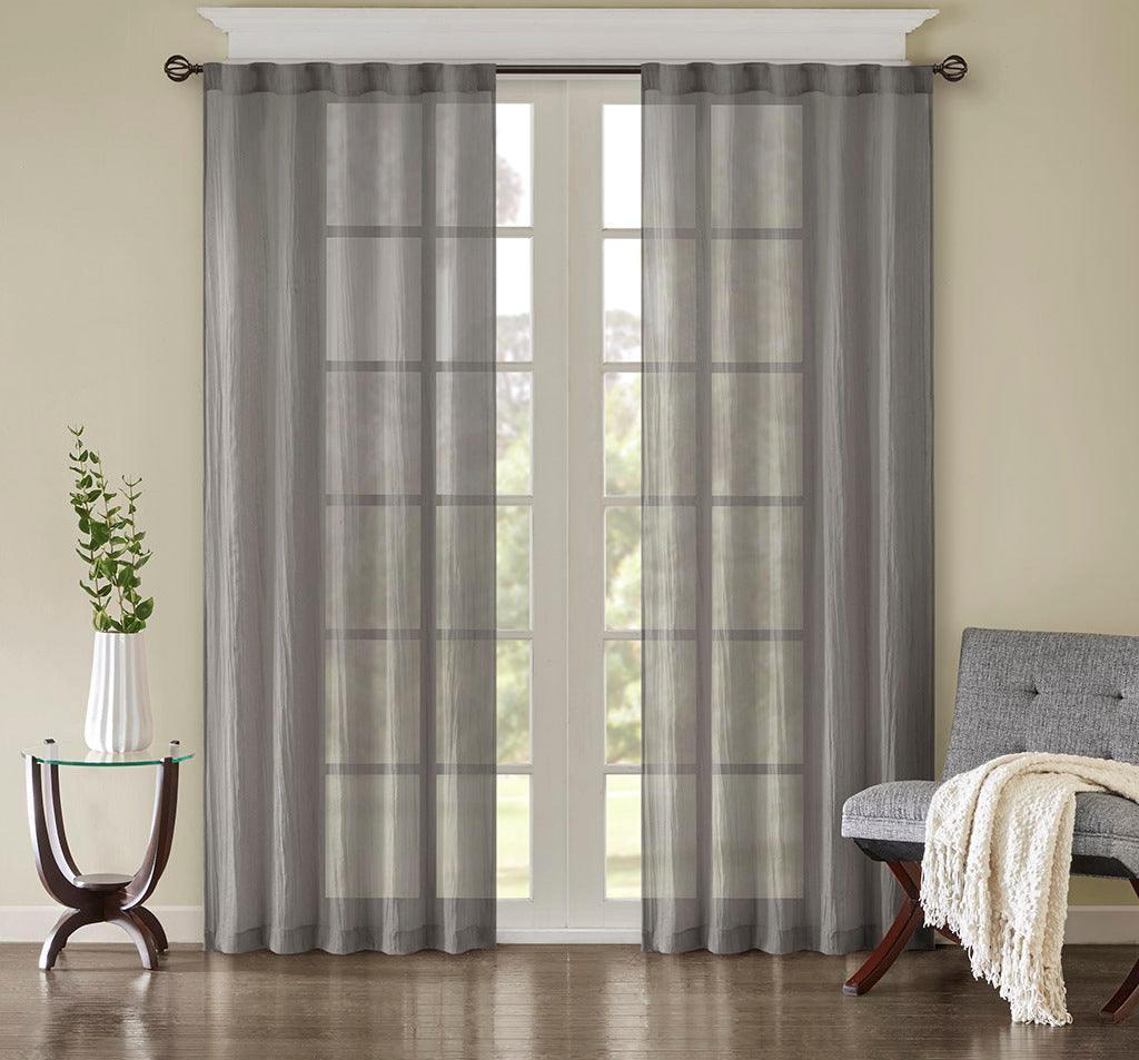 Olliix.com Curtains - Harper 84" Solid Crushed Window Panel Pair Gray