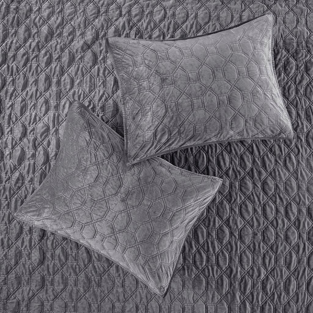 Olliix.com Comforters & Blankets - Harper King/Cal King Reversible 3-Piece Coverlet Set Gray