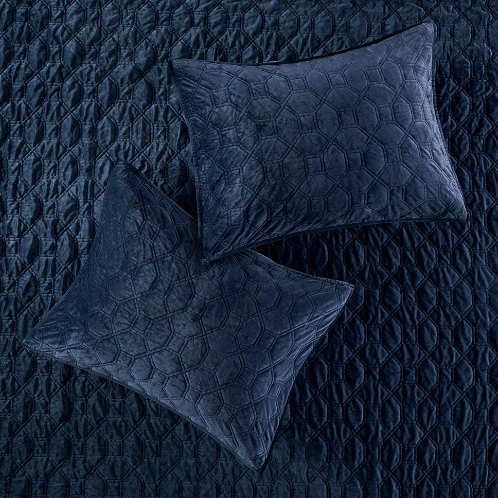 Olliix.com Comforters & Blankets - Harper King/Cal King Reversible 3-Piece Coverlet Set Navy