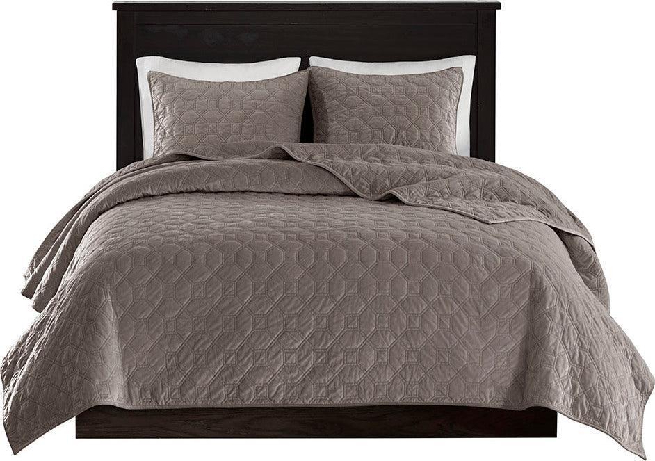 Olliix.com Comforters & Blankets - Harper King/Cal King Reversible 3-Piece Coverlet Set Taupe