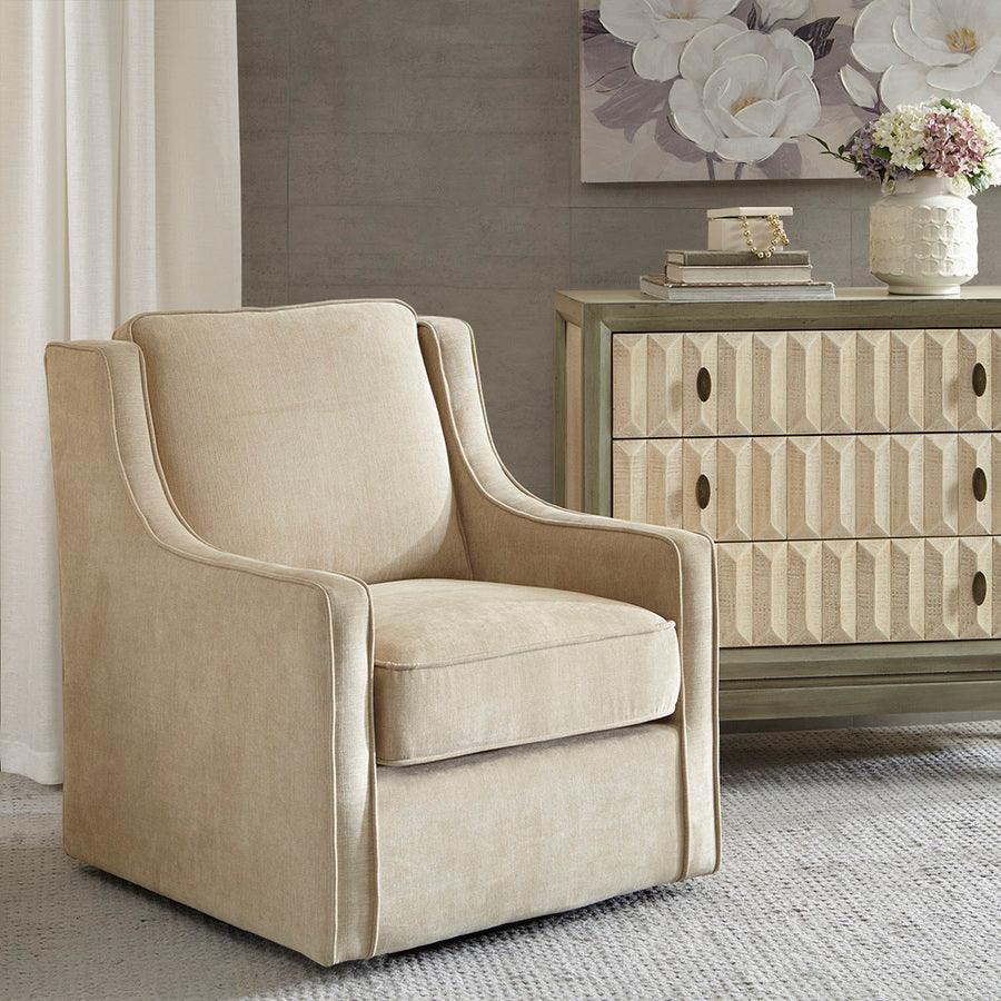 Olliix.com Accent Chairs - Harris Chenille Swivel Chair Cream