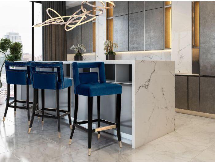 Tov Furniture Barstools - Hart Navy Velvet Bar Stool