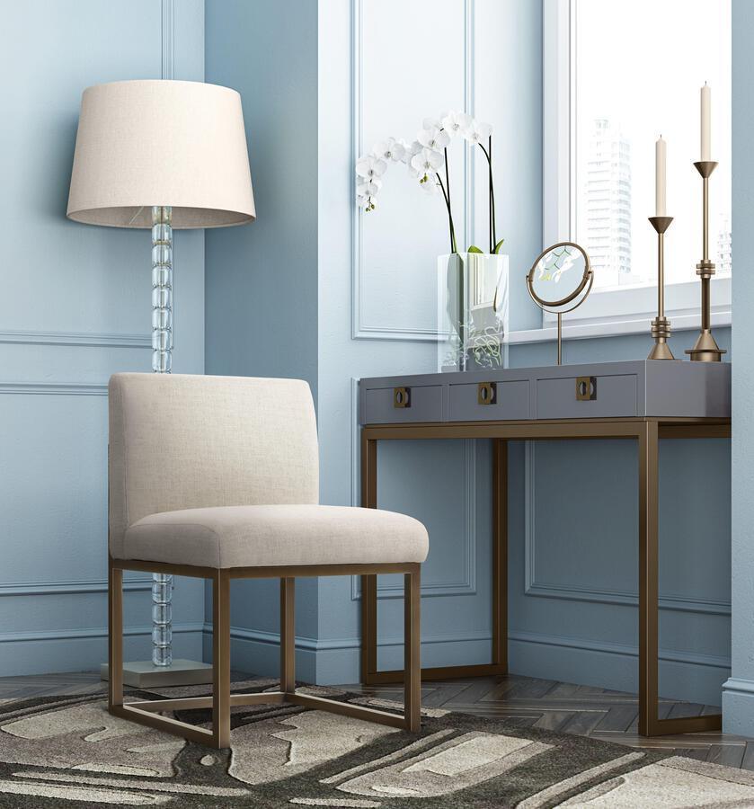 Tov Furniture Dining Chairs - Haute Beige Linen Chair in Brass