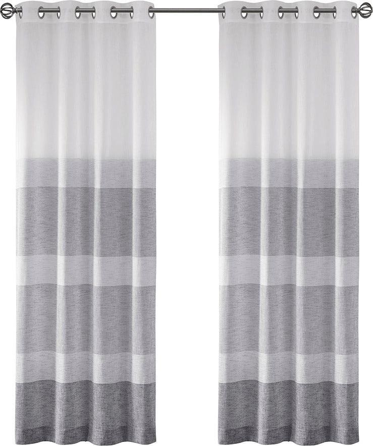 Olliix.com Curtains - Hayden 84 H Woven Faux Linen Striped Window Sheer Gray