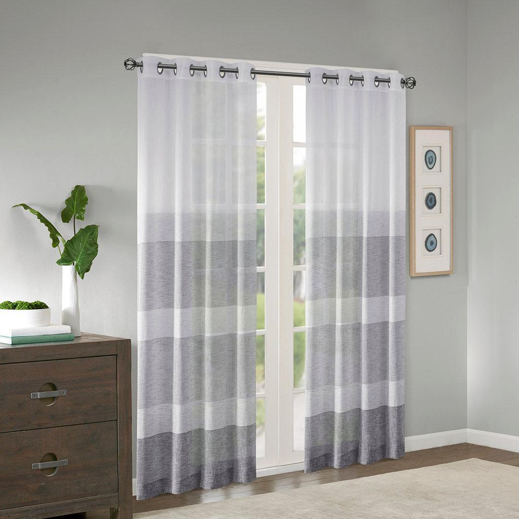 Olliix.com Curtains - Hayden 84 H Woven Faux Linen Striped Window Sheer Gray