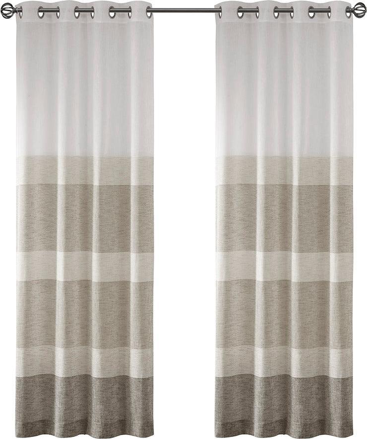 Olliix.com Curtains - Hayden 84" Woven Faux Linen Striped Window Sheer Neutral