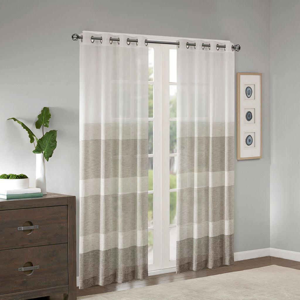 Olliix.com Curtains - Hayden 84" Woven Faux Linen Striped Window Sheer Neutral
