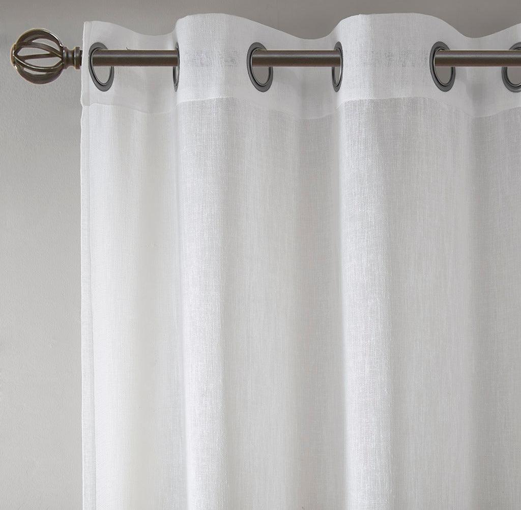 Olliix.com Curtains - Hayden 95" Woven Faux Linen Striped Window Sheer Gray