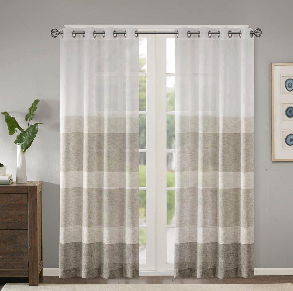 Olliix.com Curtains - Hayden 95" Woven Faux Linen Striped Window Sheer Neutral