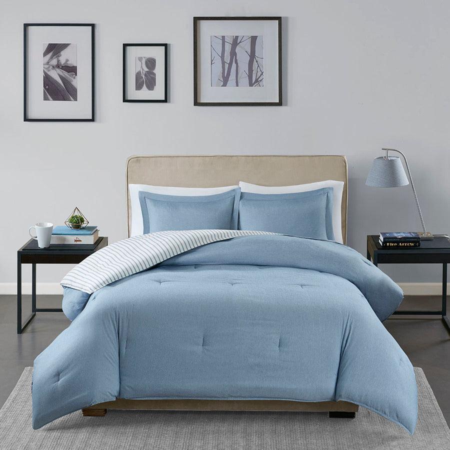 Olliix.com Comforters & Blankets - Hayden Reversible 26 " W Yarn Dyed Down Alternative Comforter Set Blue Full/Queen