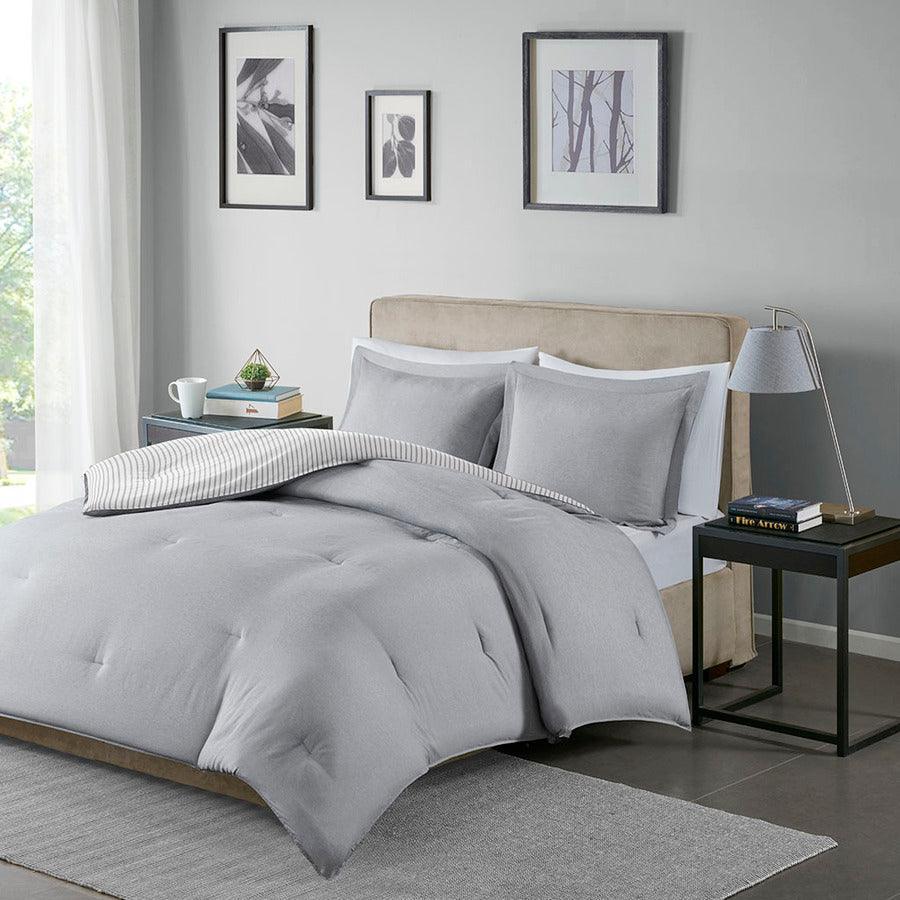 Olliix.com Comforters & Blankets - Hayden Reversible Yarn Dyed Down Alternative Comforter Set Gray Twin/Twin XL