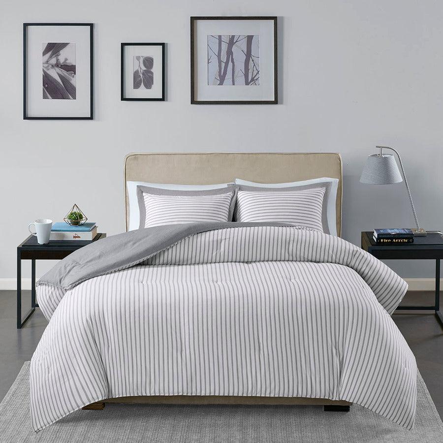 Olliix.com Comforters & Blankets - Hayden Reversible Yarn Dyed Down Alternative Comforter Set Gray Twin/Twin XL