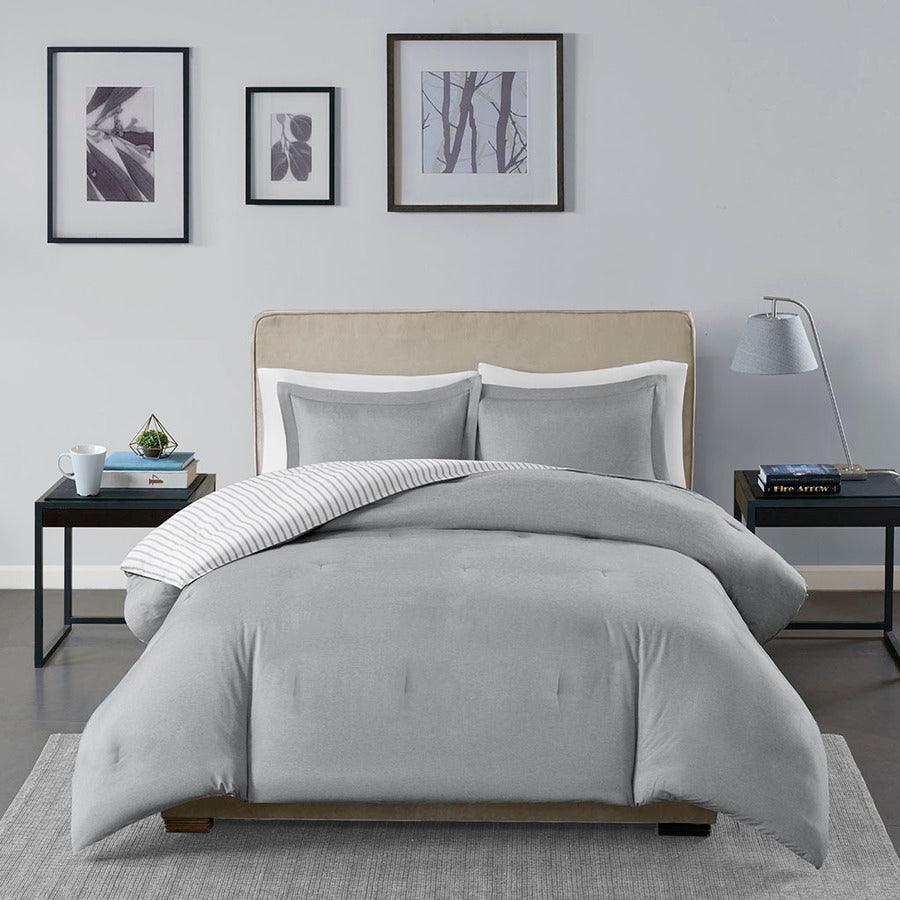 Olliix.com Comforters & Blankets - Hayden Reversible Yarn Dyed Down Alternative Comforter Set Gray Twin/Twin XL