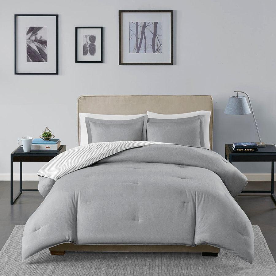 Olliix.com Comforters & Blankets - Hayden Reversible Yarn Dyed Down Alternative Comforter Set Gray Twin/Twin XL