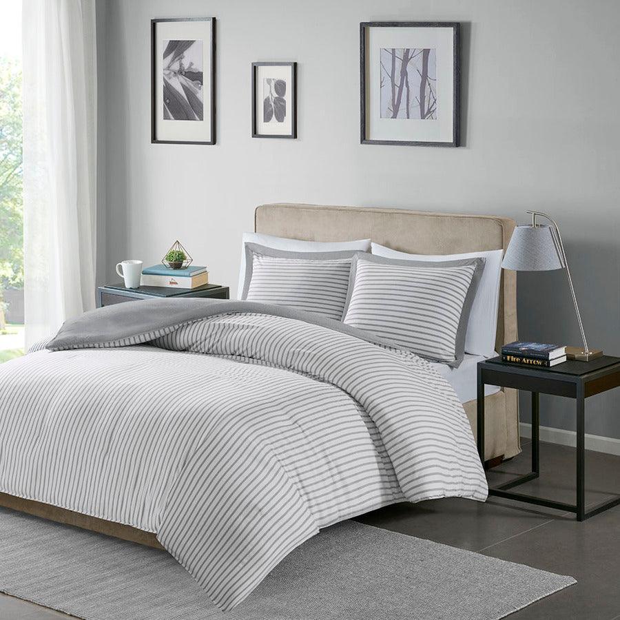 Olliix.com Duvet & Duvet Sets - Hayden Reversible Yarn Dyed Stripe Duvet Cover Set Full/Queen Gray