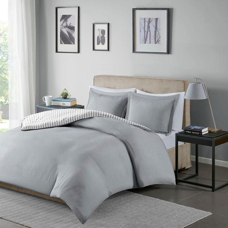 Olliix.com Duvet & Duvet Sets - Hayden Reversible Yarn Dyed Stripe Duvet Cover Set Full/Queen Gray