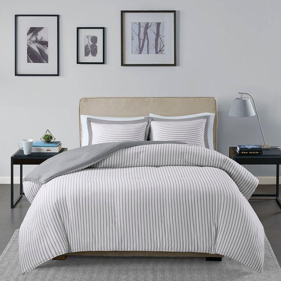 Olliix.com Duvet & Duvet Sets - Hayden Reversible Yarn Dyed Stripe Duvet Cover Set Full/Queen Gray