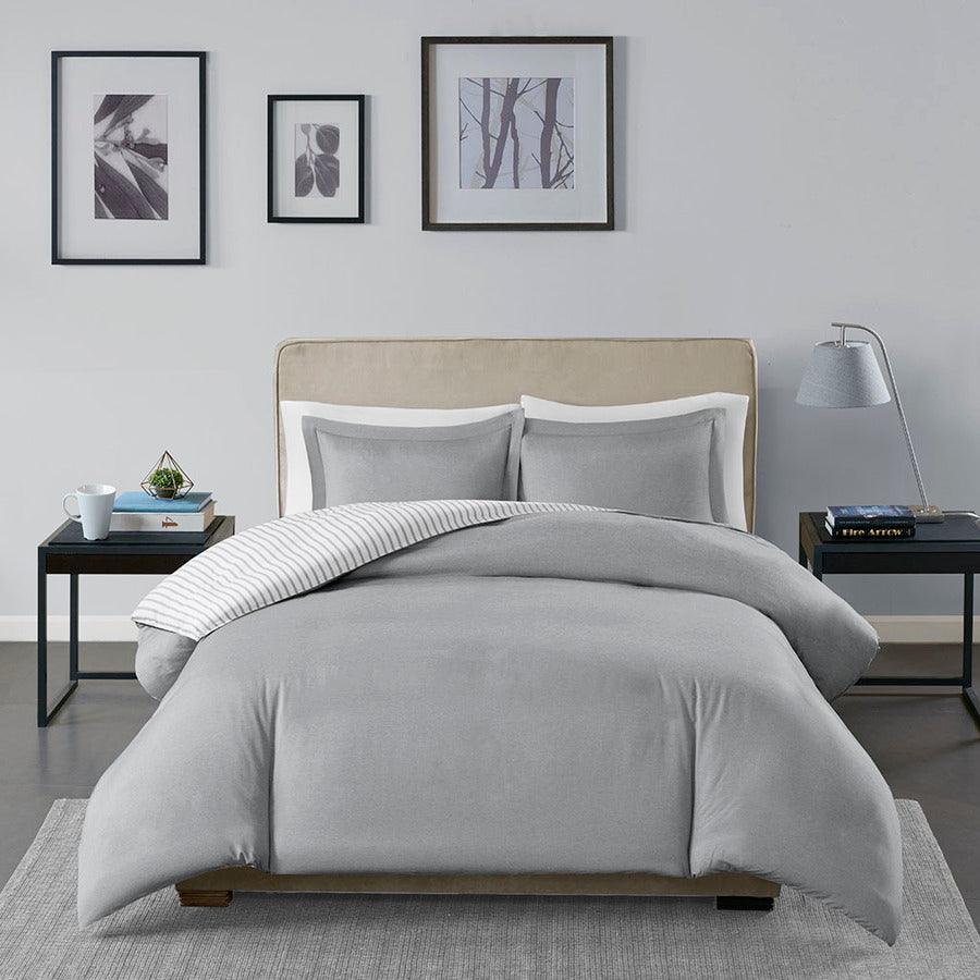 Olliix.com Duvet & Duvet Sets - Hayden Reversible Yarn Dyed Stripe Duvet Cover Set Full/Queen Gray