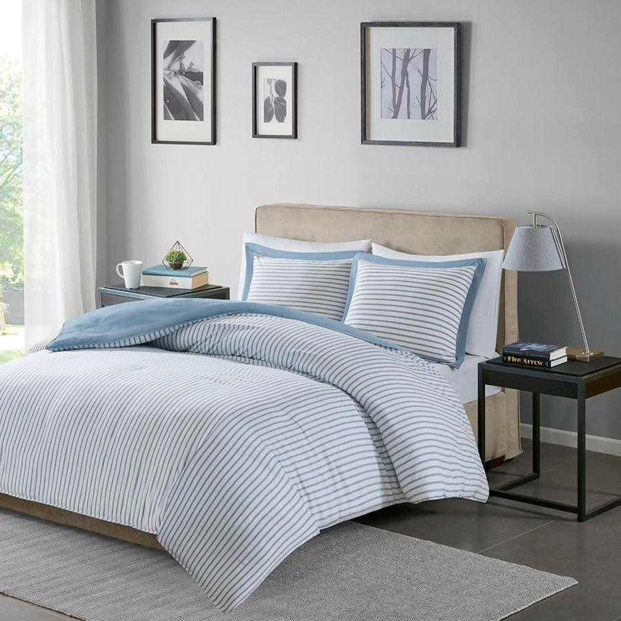 Olliix.com Duvet & Duvet Sets - Hayden Reversible Yarn Dyed Stripe Duvet Cover Set Twin Blue