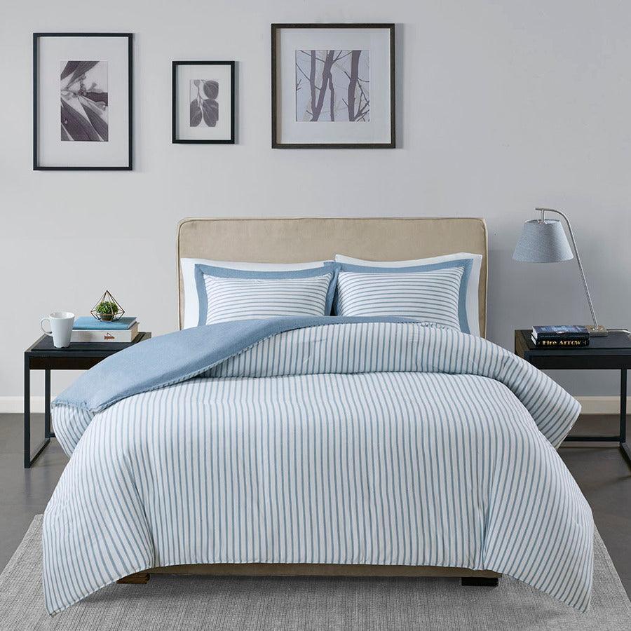 Olliix.com Duvet & Duvet Sets - Hayden Reversible Yarn Dyed Stripe Duvet Cover Set Twin Blue